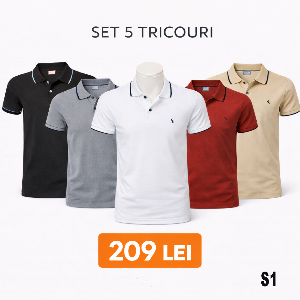 OFERTA - Set 5 tricouri cu guler din Bumbac