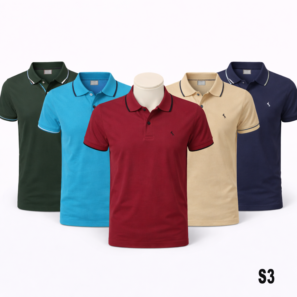 OFERTA - Set 5 tricouri cu guler din Bumbac